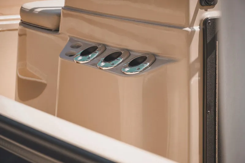 Slide: The Image of 2025 G3 Bay 19 GX boat interior with rod holders and seating. - 25