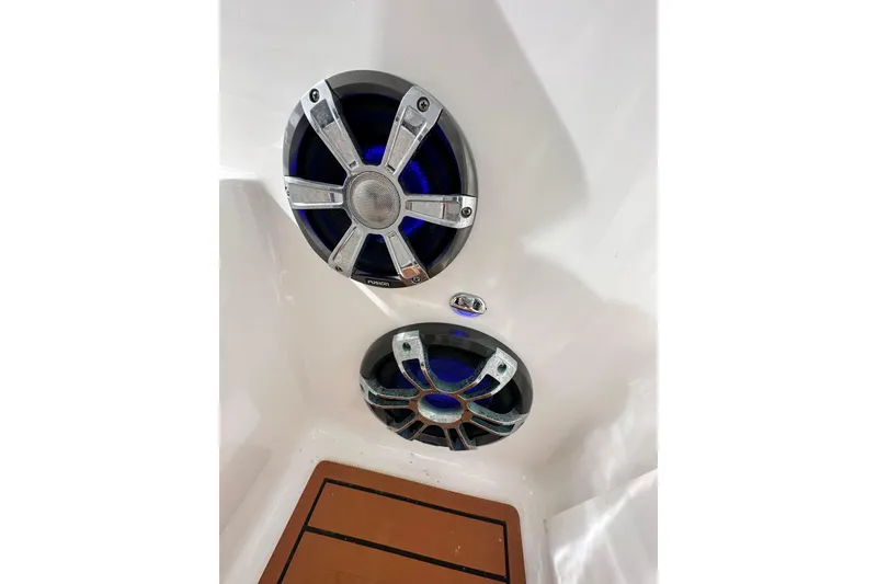 Slide: The Image of Speakers on 2016 Sea Fox 256 Voyager boat interior, featuring Fusion audio system. - 4