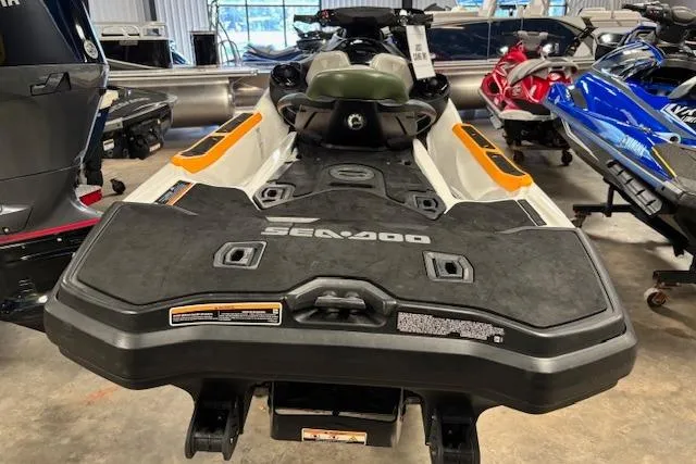 Slide: The Image of 2020 Sea-Doo FISH PRO jet ski in showroom, rear view. - 6
