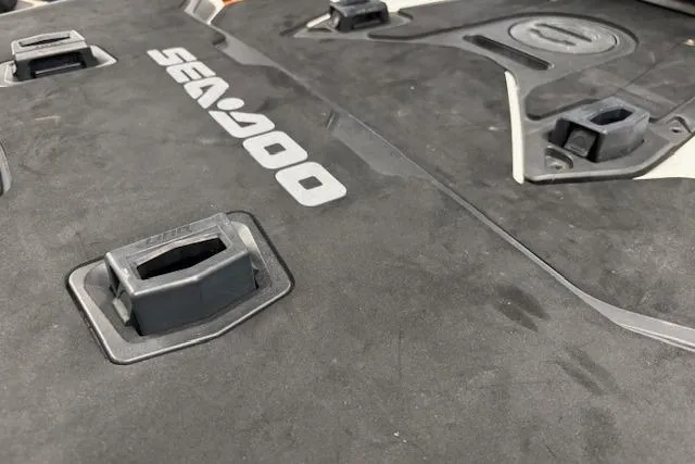 Slide: The Image of 2020 Sea-Doo FISH PRO deck with logo and mounting points. - 7