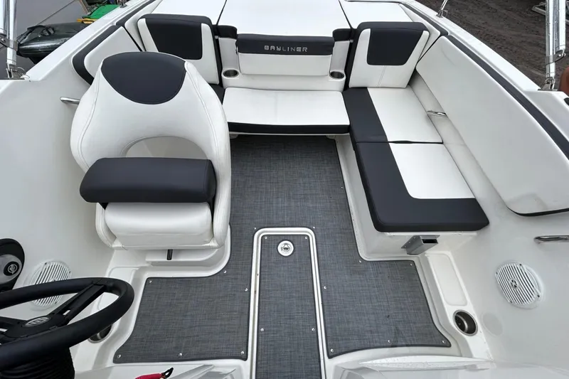 Slide: The Image of 2021 Bayliner VR4 Bowrider OB interior with sleek seating and modern design. - 5