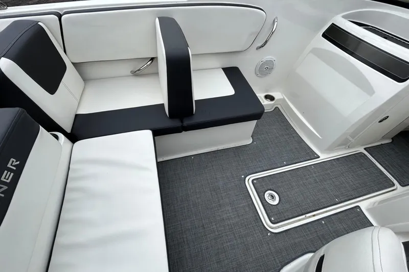 Slide: The Image of 2021 Bayliner VR4 Bowrider OB interior with sleek seating and modern design. - 9