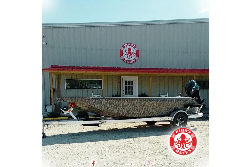 The Image of 2026 Thor 1754 Timber Hammer boat on trailer outside First Mates building. - 1