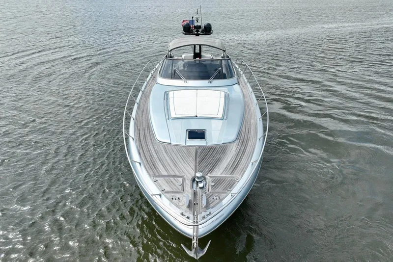 Slide: The Image of 2016 Riva 63 Virtus luxury yacht on calm water, aerial view. - 1