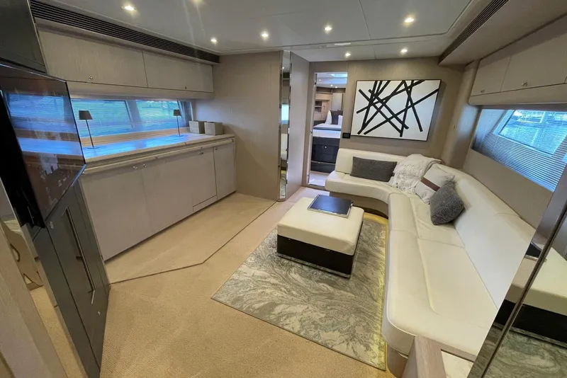 Slide: The Image of Luxurious interior of 2016 Riva 63 Virtus yacht with modern decor and comfortable seating. - 43