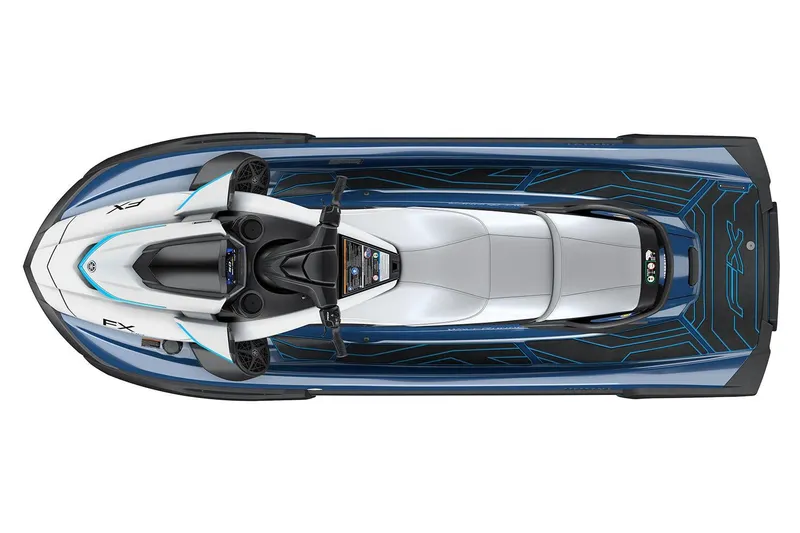 Slide: The Image of Manufacturer Provided Image: 2026 Yamaha WaveRunner FX HO, top view, sleek blue and white design. - 7