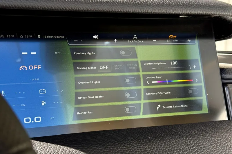 Slide: The Image of Touchscreen control panel of 2026 Nautique Super Air Nautique GS20 boat, displaying lighting settings. - 16