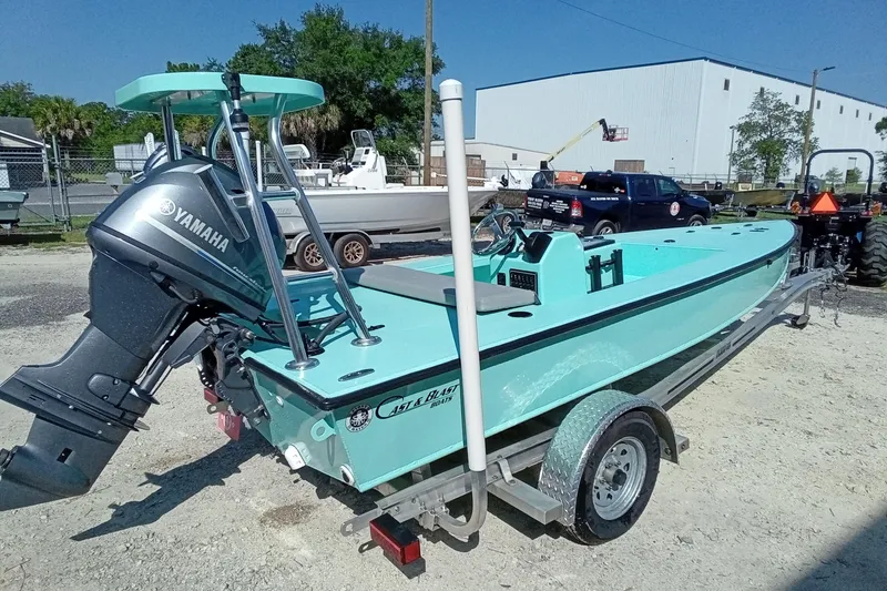 Slide: The Image of 2025 Cast & Blast 17CC Flats boat with Yamaha motor on trailer. - 10