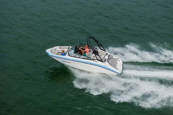 Slide: The Image of 2026 Yamaha Boats AR190 speeding on open water, showcasing sleek design and performance. - 7