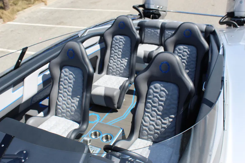 Slide: The Image of 2025 Fountain 34 Thundercat interior with sleek, modern seating and stylish design. - 15