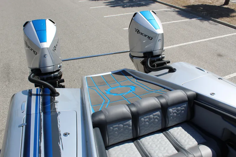 Slide: The Image of 2025 Fountain 34 Thundercat boat with dual racing engines and sleek seating design. - 20