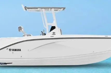 Slide: The Image of 2026 Yamaha Boats 220 FSH Sport, sleek white design, side view on blue background. - 50