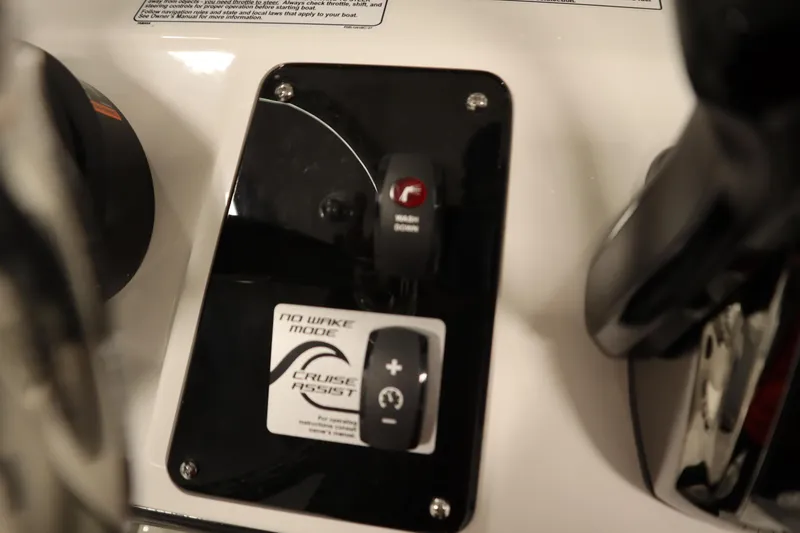 Slide: The Image of 2026 Yamaha Boats 222 FSH Sport E control panel with cruise assist and no wake mode. - 36
