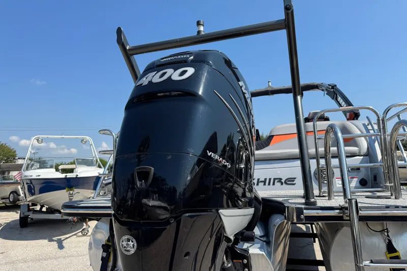 Slide: The Image of 2021 Berkshire 250 Super-Sport Premium boat with powerful 400 Verado engine. - 10