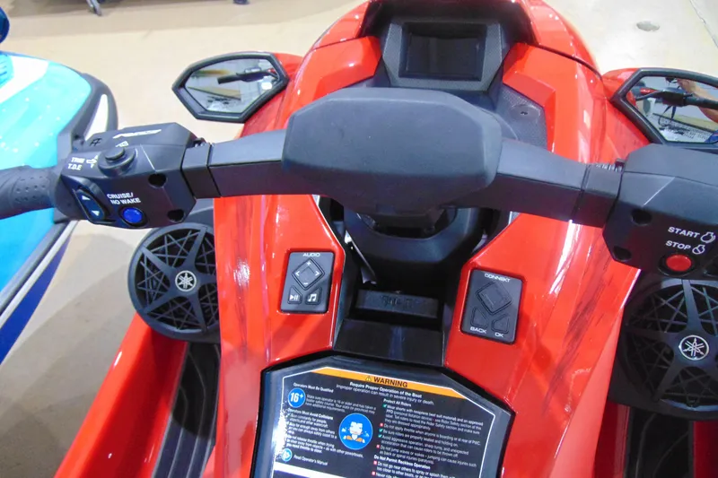 Slide: The Image of 2026 Yamaha WaveRunner GP SVHO dashboard with controls and display, featuring vibrant red design. - 4