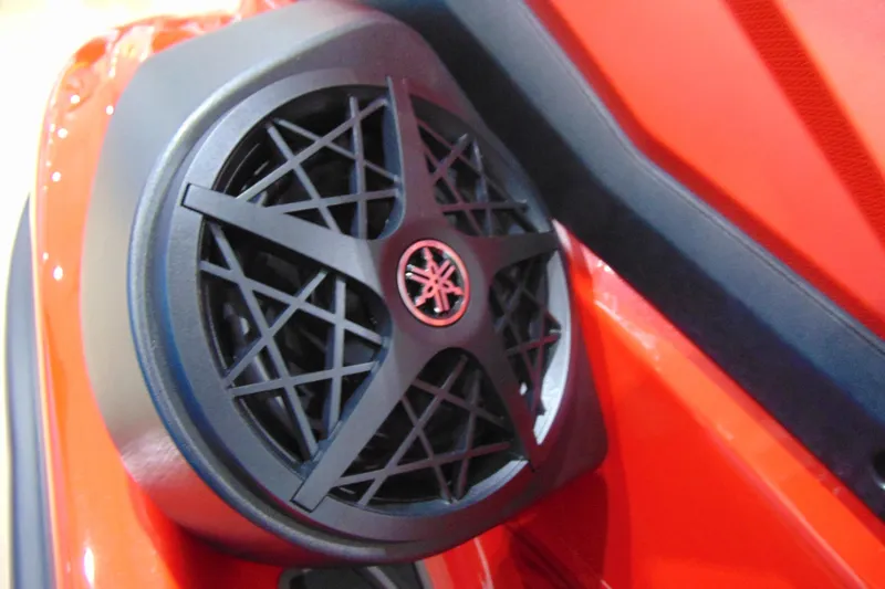 Slide: The Image of 2026 Yamaha WaveRunner GP SVHO speaker detail in sleek red design. - 9