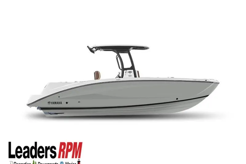 The Image of 2026 Yamaha Boats 255 FSH Sport H, sleek design, side view, white hull, Leaders RPM logo. - 0