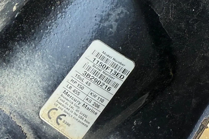 Slide: The Image of Label on Mercury Marine engine, model 1150F13ED, serial 3B290216, for Berkshire 23RFX STS 2026. - 44