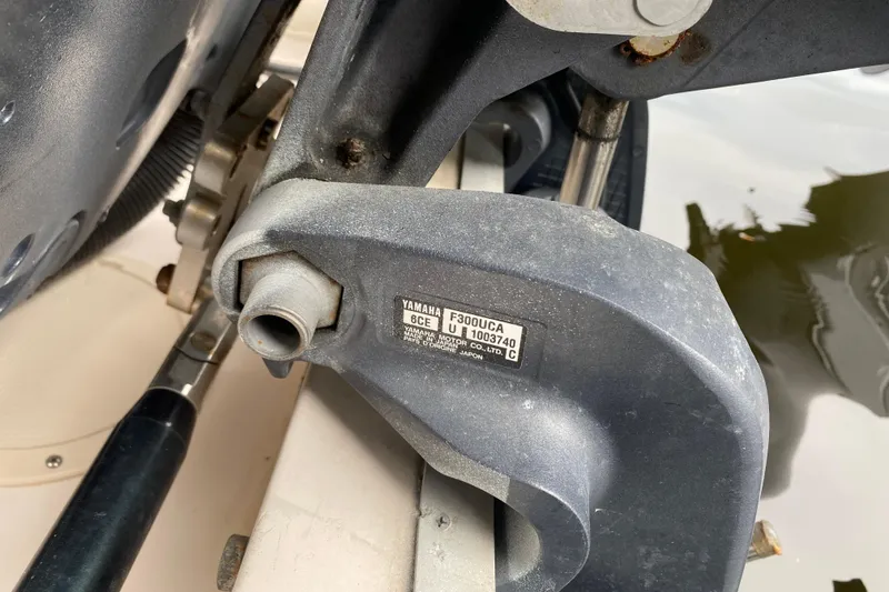 Slide: The Image of Close-up of Yamaha motor part on 2012 Grady-White Express 360 boat. - 27