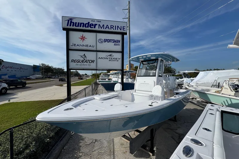 The Image of 2026 Sportsman Masters 227 Bay Boat displayed at Thunder Marine dealership. - 2
