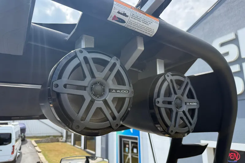 Slide: The Image of JL Audio speakers on 2018 Nautique Super Air Nautique G23 boat tower. - 28