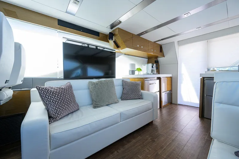 Slide: The Image of Luxurious interior of 2018 Cruisers 60 Cantius Fly yacht with modern furnishings. - 29