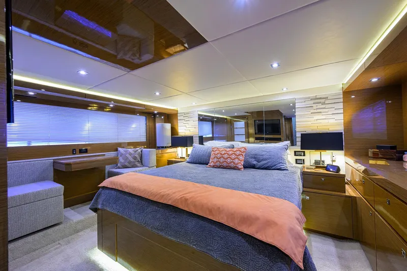 Slide: The Image of Luxurious bedroom interior of 2018 Cruisers 60 Cantius Fly yacht with modern decor. - 54