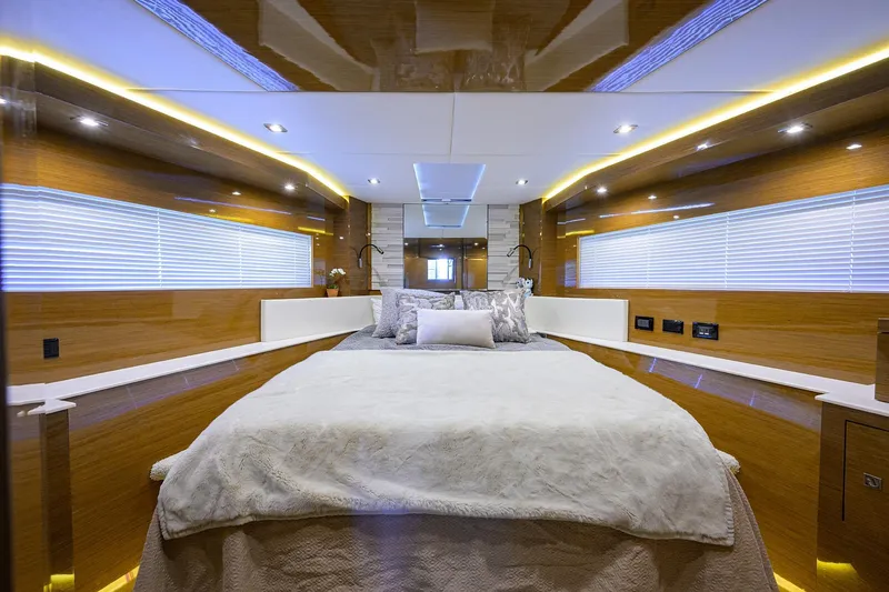 Slide: The Image of Luxurious bedroom interior of 2018 Cruisers 60 Cantius Fly yacht with modern design. - 48