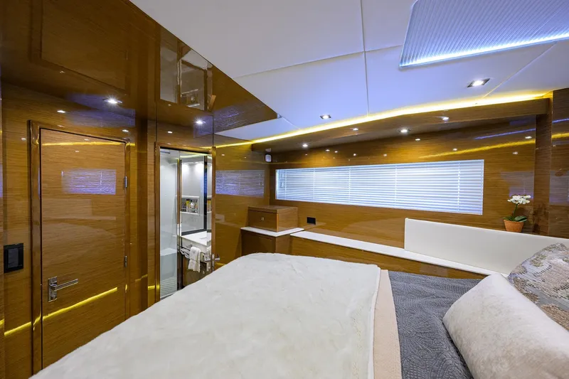 Slide: The Image of Luxurious interior of 2018 Cruisers 60 Cantius Fly yacht with modern wood finishes. - 53