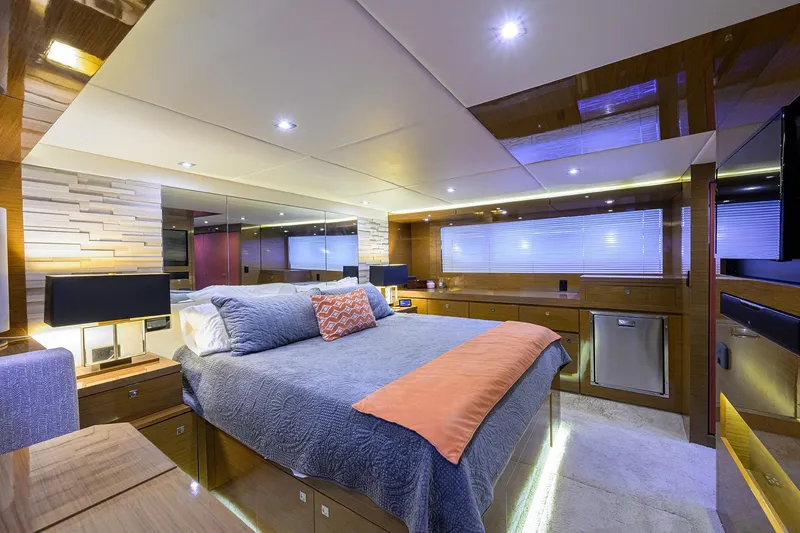 Slide: The Image of Luxurious bedroom interior of 2018 Cruisers 60 Cantius Fly yacht with modern design. - 55