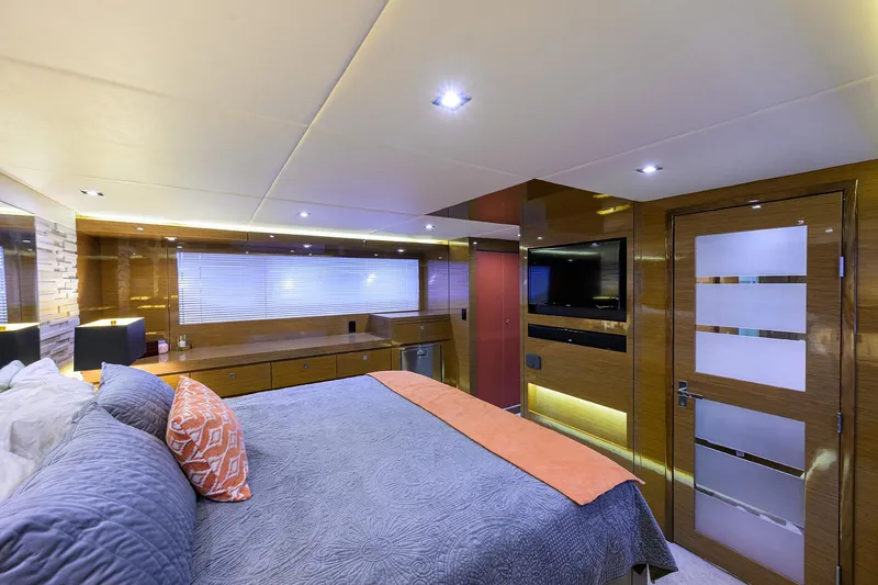 Slide: The Image of Luxurious bedroom interior of 2018 Cruisers 60 Cantius Fly yacht with modern design. - 56