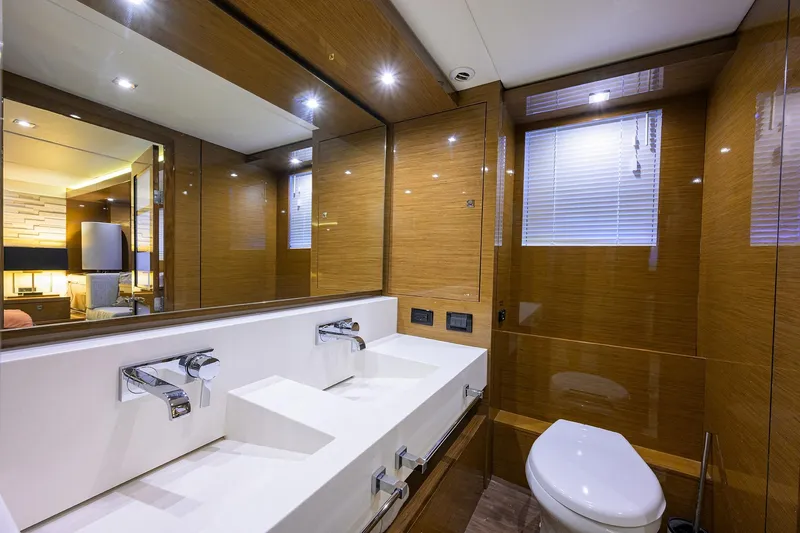 Slide: The Image of Luxurious bathroom interior of 2018 Cruisers 60 Cantius Fly yacht with modern fixtures. - 59