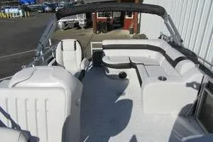 Slide: The Image of 2025 South Bay 16 FC SE pontoon boat with spacious seating and modern design. - 13