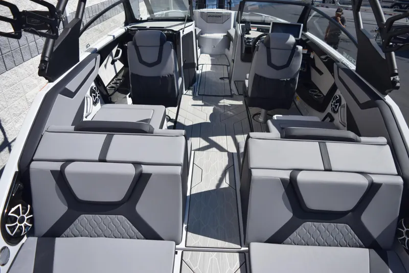 Slide: The Image of 2024 Yamaha Boats 222XD interior with modern seating and sleek design. - 6