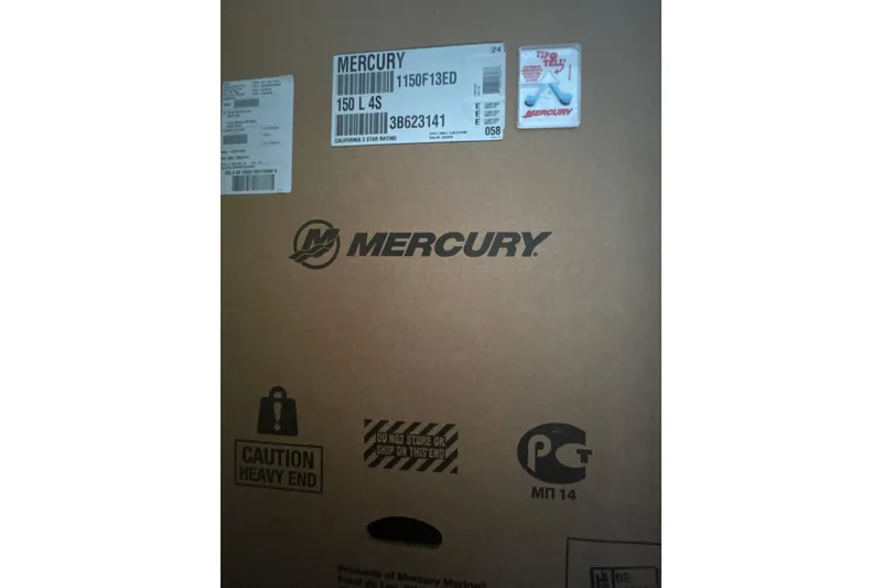 Slide: The Image of Cardboard box labeled "Mercury" with caution symbols, related to Crest Caribbean LX 230 SLS 2024. - 4