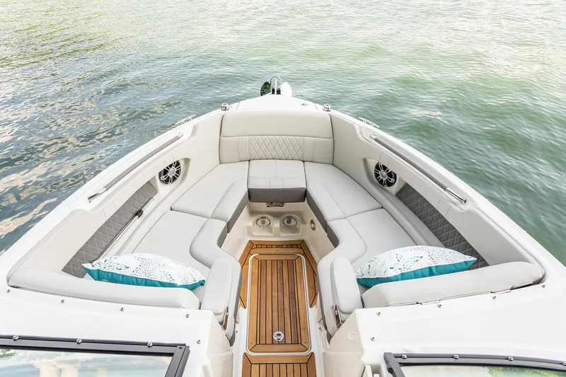 Slide: The Image of Manufacturer Provided Image: 2023 Sea Ray SLX 280 boat with luxurious seating and teak flooring. - 23