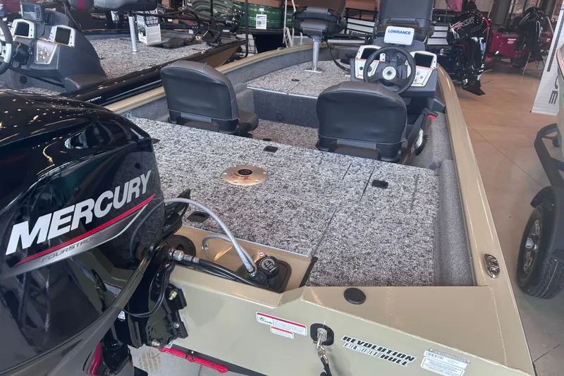 Slide: The Image of 2026 Tracker Pro Team 175 Crappie Edition boat with Mercury engine in showroom. - 8