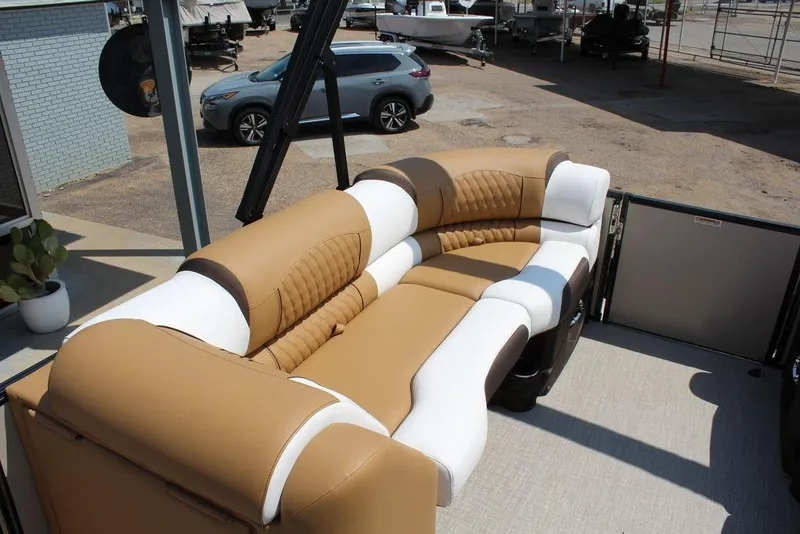 Slide: The Image of Luxurious seating on 2026 Avalon Catalina Versatile Rear Bench 25 FT pontoon boat. - 23