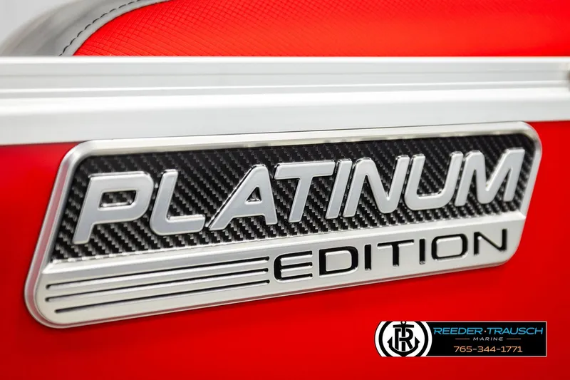 Slide: The Image of 2026 Avalon LSZ QLS Platinum Edition logo on red background, Reeder-Trausch Marine branding. - 53