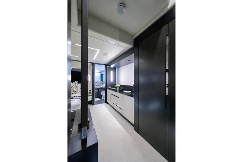 Slide: The Image of Luxurious interior of 2022 Pershing 9X yacht with modern decor and ocean view. - 45