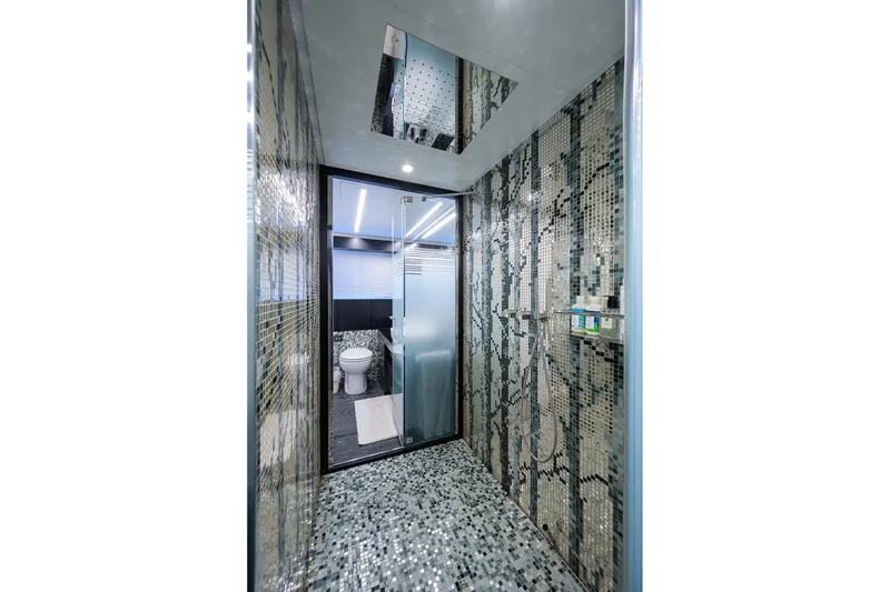 Slide: The Image of Luxurious interior of 2022 Pershing 9X yacht featuring modern design and amenities. - 56