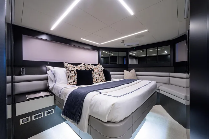 Slide: The Image of Luxurious bathroom in 2022 Pershing 9X yacht with modern sink and mosaic tiles. - 60