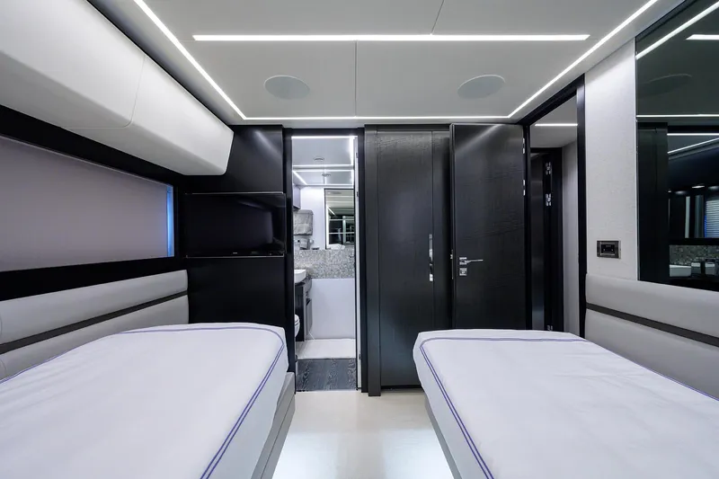 Slide: The Image of Luxurious bathroom interior of 2022 Pershing 9X yacht with modern fixtures and elegant design. - 71