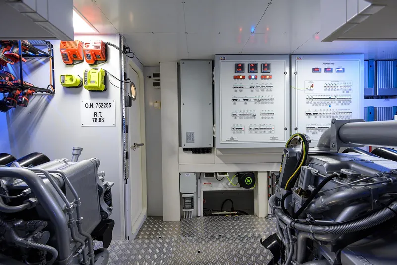 Slide: The Image of Modern bathroom interior on 2022 Pershing 9X yacht, featuring sleek design and fixtures. - 86