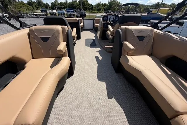 Slide: The Image of Luxurious interior of 2026 Evotti 523CS boat with tan seating and modern design. - 18