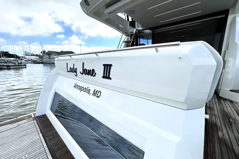 Slide: The Image of 2023 Prestige 520 yacht "Lady Jane III" docked in Annapolis, MD marina. - 10
