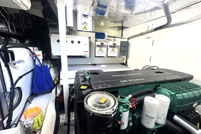 Slide: The Image of Engine room of 2023 Prestige 520 yacht featuring Volvo Penta D6-IPS650 engine. - 76
