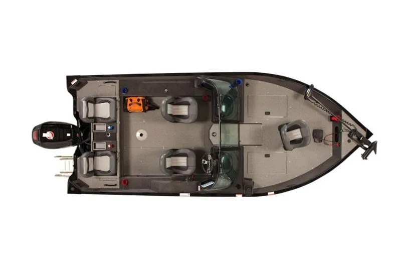 Slide: The Image of Top view of 2026 Lowe Fishing Machine 175 boat layout with seating and equipment. - 54