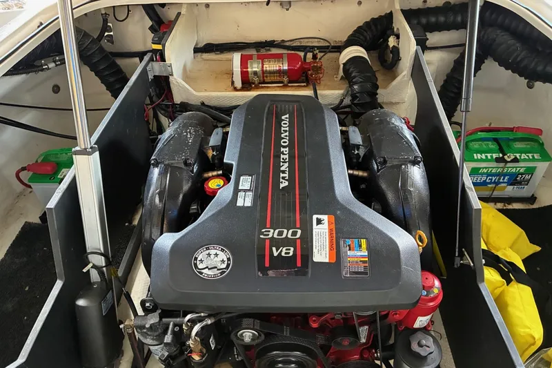 Slide: The Image of 2014 Regal 2500 Bowrider engine compartment with Volvo Penta 300 V8 engine. - 20