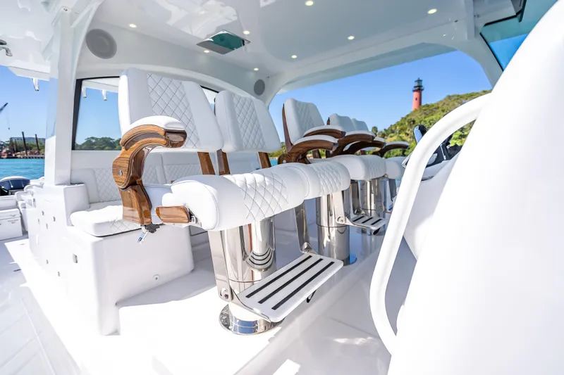 Slide: The Image of Luxurious seating on 2026 HCB 65 Estrella yacht with elegant design and scenic backdrop. - 18